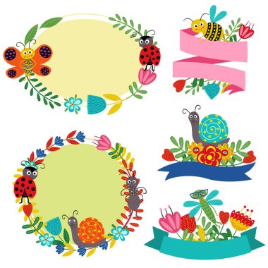 komik böcek ile izole etiket kümesi