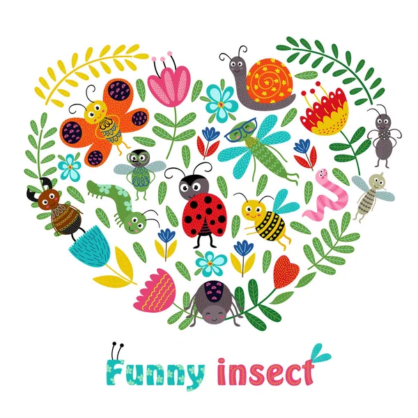 Hart grappig insecten en planten — Stockvector