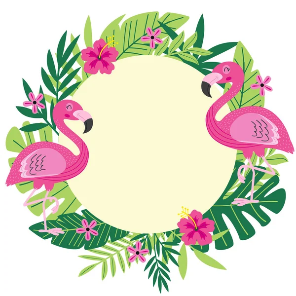 Тропическая рамка с фламинго — стоковый вектор