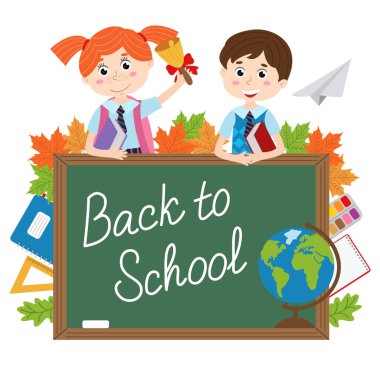Blackboard ile öğrenciler ve okul malzemeleri 