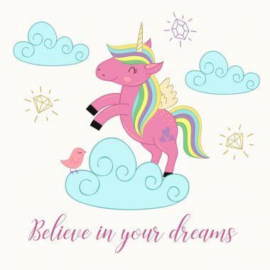 kartı ile tek boynuzlu at üstünde belgili tanımlık bulut 