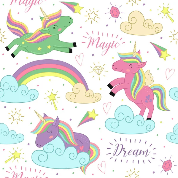 Patrón sin costuras con unicornio mágico — Archivo Imágenes Vectoriales