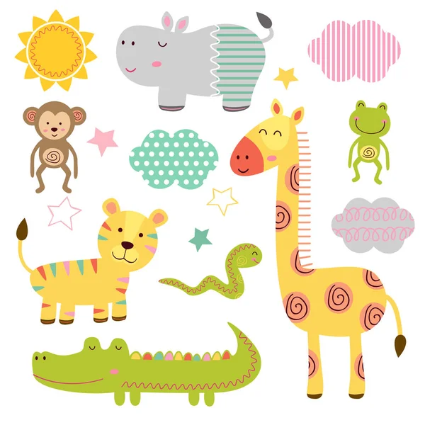 Set of isolated baby jungle animals part 1 — Stock Vector