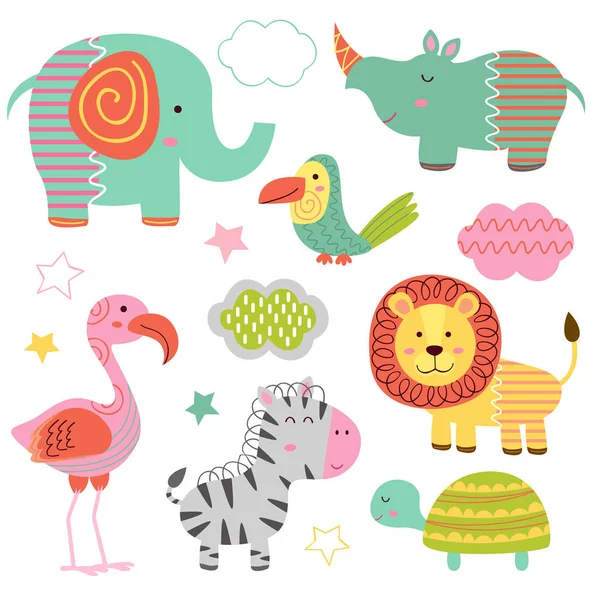 Set of isolated baby jungle animals part 2 — Stock Vector