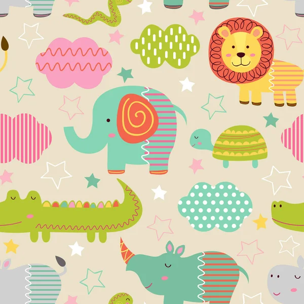 Motif sans couture avec bébé animaux de la jungle — Image vectorielle