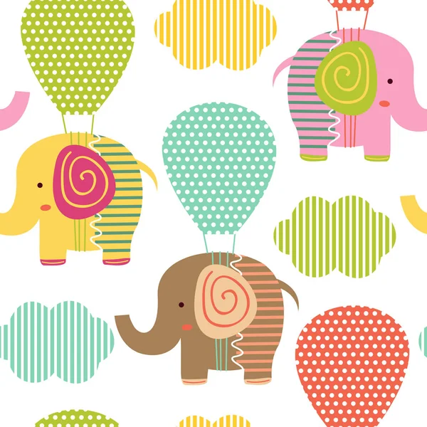 Seamless mönster med elefant på luftballong — Stock vektor