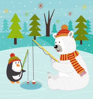 Kutup ayısı ve penguen Fishing 