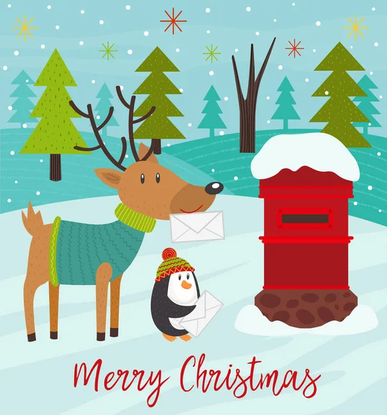 Gli animali polari inviano lettere a Babbo Natale — Vettoriale Stock