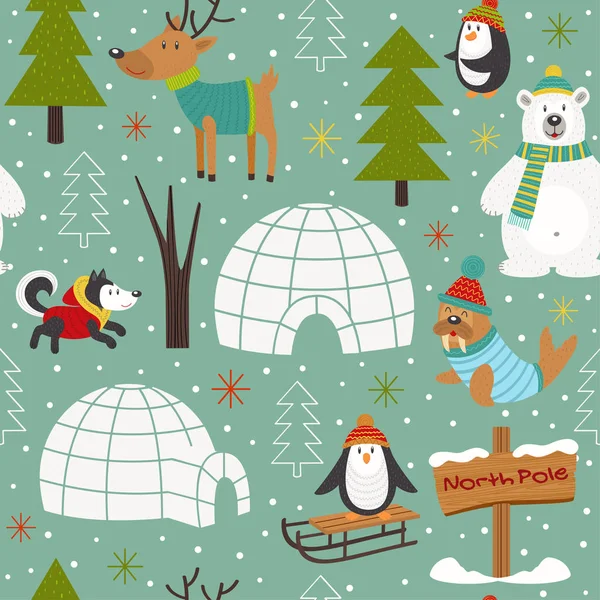 Seamless pattern with arctic animals — Stock Vector