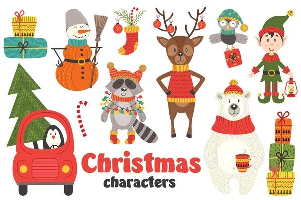 Set of isolated Christmas characters part 2 — Stock Vector