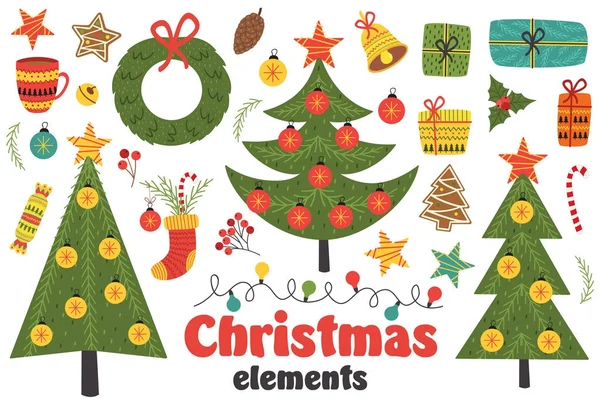 Conjunto de elementos aislados de Navidad — Archivo Imágenes Vectoriales
