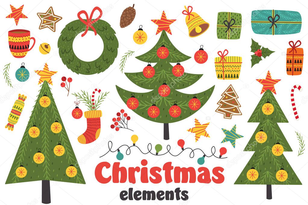 set of isolated Christmas elements