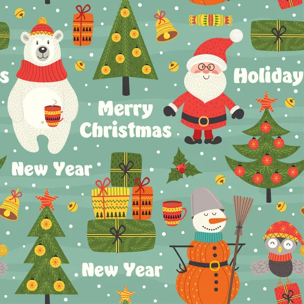 Seamless pattern with Christmas characters — Stock Vector