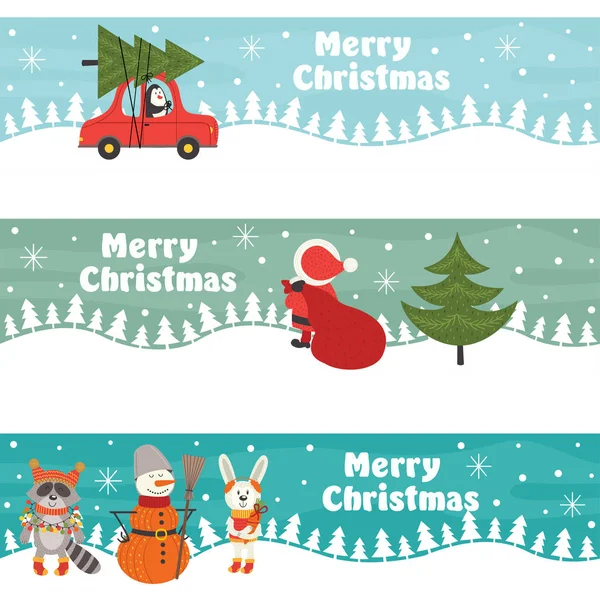 Conjunto de banners de Navidad horizontales — Vector de stock