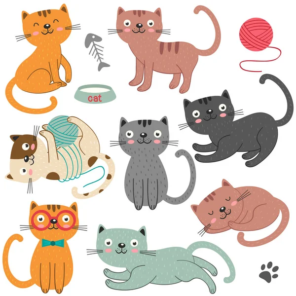 Reihe von isolierten Katzen Charakter — Stockvektor