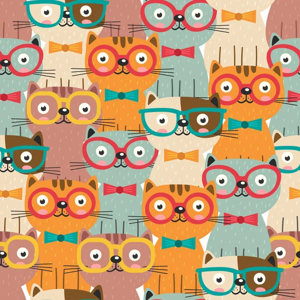 Motif sans couture avec des chats colorés dans des lunettes — Image vectorielle