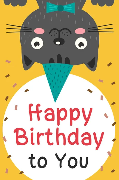 Tarjeta de cumpleaños feliz con gato negro — Vector de stock