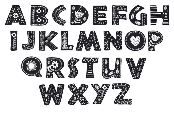 Διακοσμητικά Αλφάβητο Σκανδιναβικό Στυλ Χρώμα Μαύρο Και Άσπρο Εικονογράφηση Διάνυσμα — Διανυσματικό Αρχείο