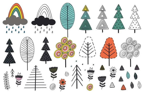 Set Isolated Tree Elements Scandinavian Style Vector Illustration Eps — Stock Vector