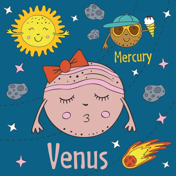 Cartoon Funny Venus Mercury Векторная Иллюстрация Eps — стоковый вектор