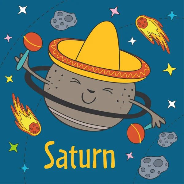 Dibujos Animados Divertido Saturno Vector Ilustración Eps — Vector de stock