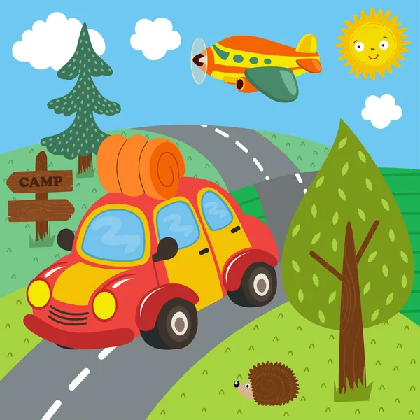 Car Trip Outdoor Recreation Vector Illustration Eps — Stock Vector