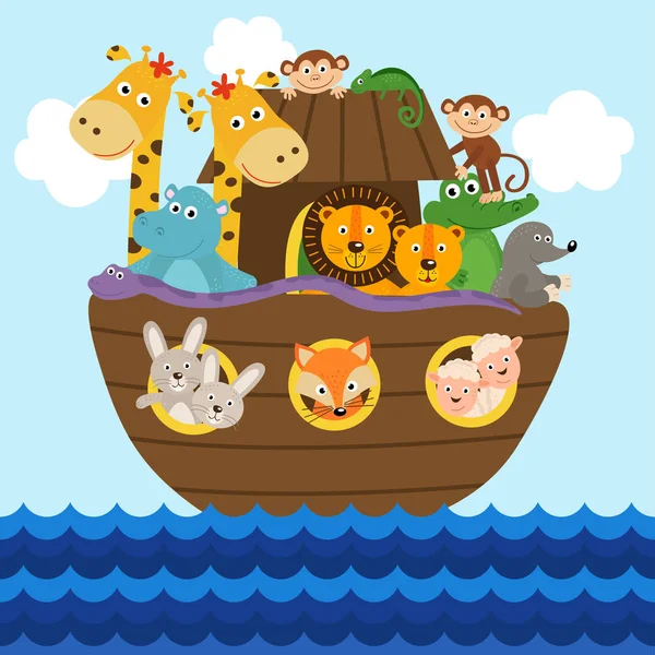 诺亚方舟上满是动物 矢量插画 Eps — 图库矢量图片
