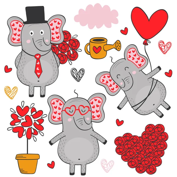 Set Isolated Elephant Love Part Vector Illustration Eps — Stock Vector