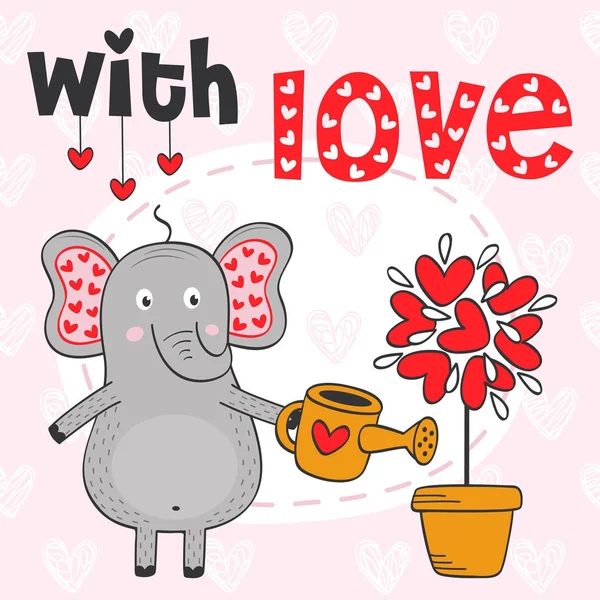 Valentine Elephant Tree Out Hearts Vector Illustration Eps — Stock Vector