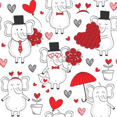 fil aşk siyah beyaz - vektör çizim, eps ile Seamless Modeli