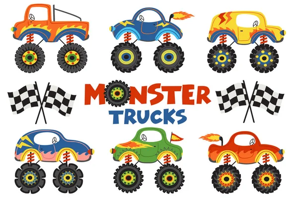Serie Monster Truck Isolati Illustrazione Vettoriale Eps — Vettoriale Stock