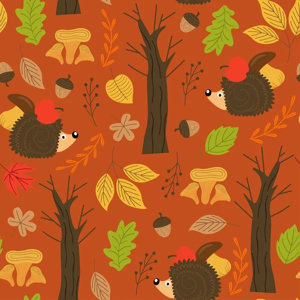 Patrón Otoño Sin Costura Con Erizo Ilustración Vectores Eps — Vector de stock