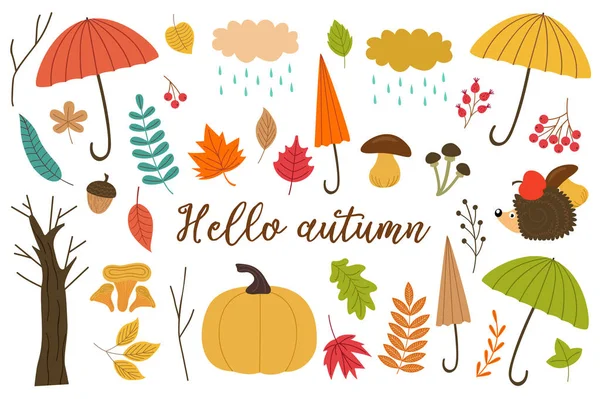 Conjunto Elementos Aislados Otoño Ilustración Vectorial Eps — Vector de stock