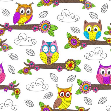 komik baykuş dalı - vektör çizim, eps ile Seamless Modeli