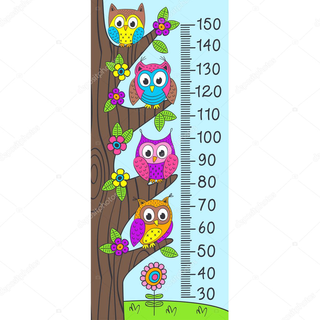 growth measure with funny owls - vector illustration, eps