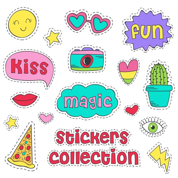 Set Isolated Funny Stickers Vector Illustration Eps — Stock Vector