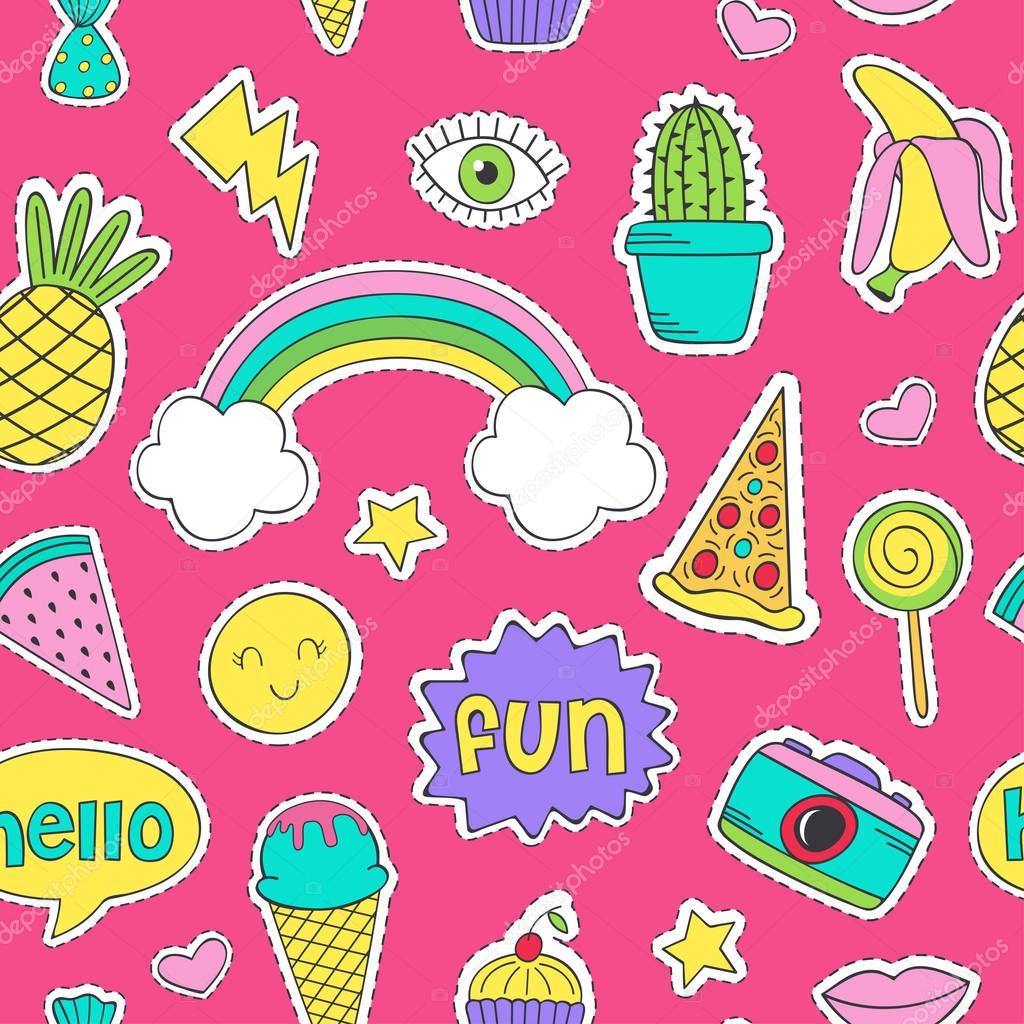 seamless pattern with funny stickers - vector illustration, eps