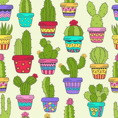 kaktüs tencere - vektör çizim, eps ile Seamless Modeli
