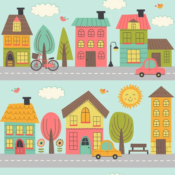 Seamless Pattern Street Small Town Vector Illustration Eps — Stock Vector