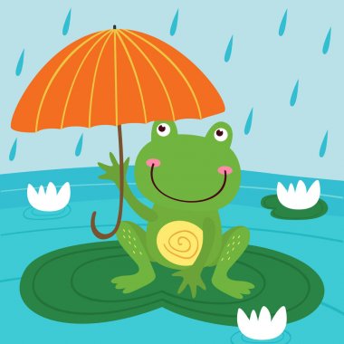 Kurbağa gizlemek altında şemsiye-vektör çizim, eps yağmur