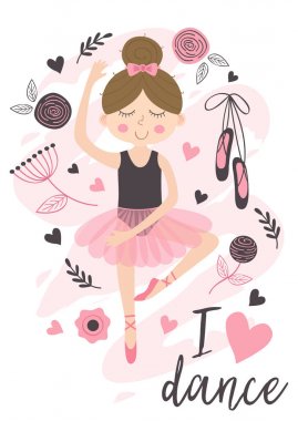 Poster şirin balerin kız - vektör çizim, eps ile