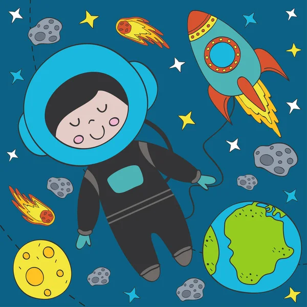 Astronauta Niño Espacio Ilustración Vectorial Eps — Archivo Imágenes Vectoriales