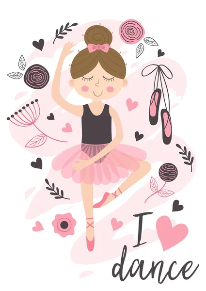 Plakat Cute Ballerina Girl Ilustracja Wektorowa Eps — Wektor stockowy