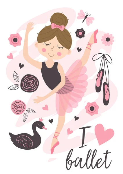 海报与美丽的芭蕾舞女演员 矢量插画 Eps — 图库矢量图片