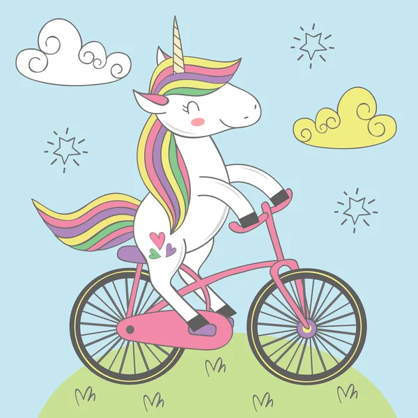 Mágico Unicornio Paseos Bicicleta Ilustración Vectorial Eps — Archivo Imágenes Vectoriales