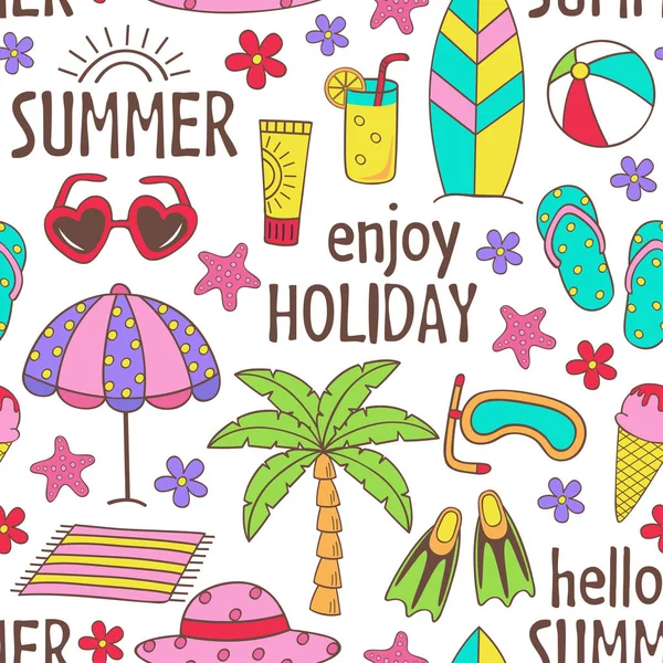 Seamless Pattern Summer Icons White Background Vector Illustration Eps — Stock Vector