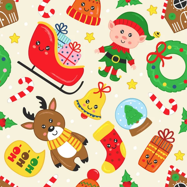 Απρόσκοπτη Μοτίβο Χαρακτήρες Χριστούγεννα Νεράιδα Και Άλλα Στοιχεία Διανυσματική Απεικόνιση — Διανυσματικό Αρχείο