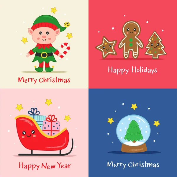 Σετ Χριστουγεννιάτικων Καρτών Νεραϊδοχαρακτήρες Διανυσματική Απεικόνιση Eps — Διανυσματικό Αρχείο