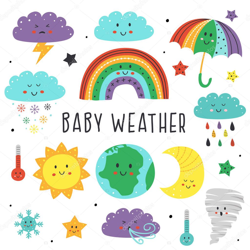 set of isolated elements of  baby weather  - vector illustration, eps    