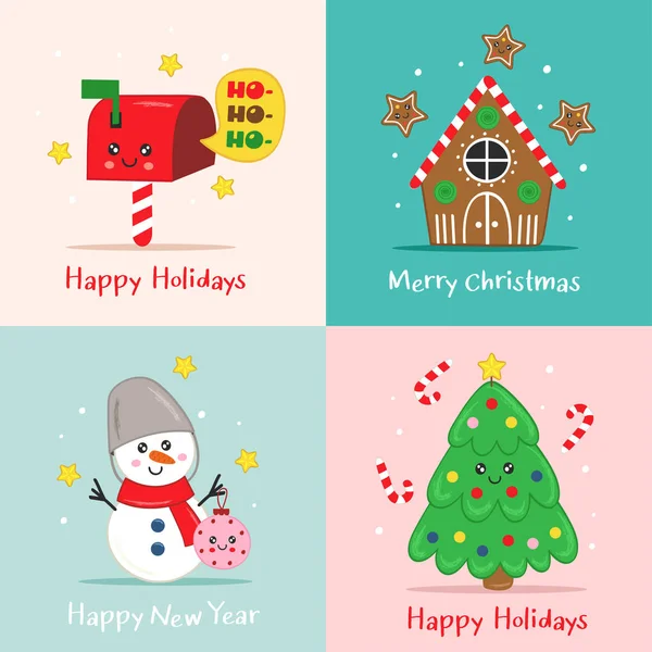 Σετ Χαριτωμένων Χριστουγεννιάτικες Κάρτες Διανυσματική Απεικόνιση Eps — Διανυσματικό Αρχείο